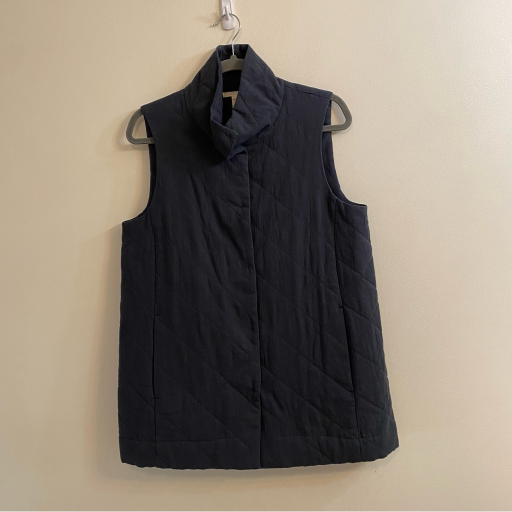 Eileen Fisher Organic Linen Cotton Crepe Quilted Vest Grey Women’s Xs Minimalist